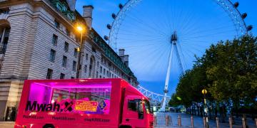 Kiss Radio mobile brand activation in London using the SkyBox roadshow truck and live broadcast studio